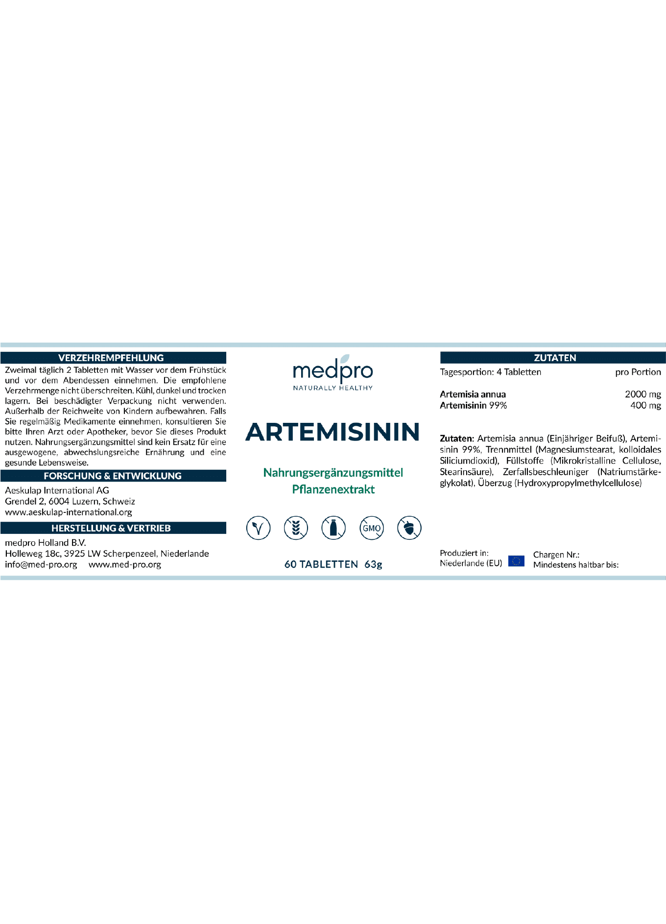 Artemisinin Etikett