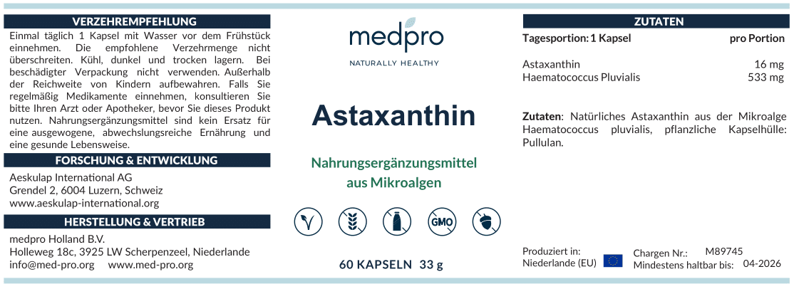 Astaxanthin Etikett