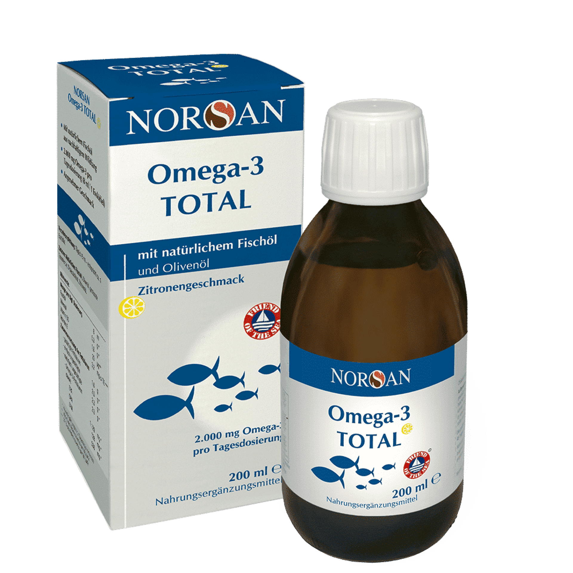 Norsan Omega-3 Total Oel Flasche und Verpackung